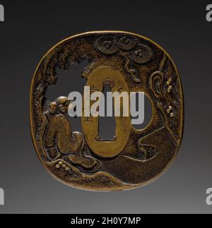 Garde au sabre, mi-1700.Japon, période Edo (1615-1868).Laiton (éventuellement de type Mito); diamètre : 7 cm (2 3/4 po). Banque D'Images