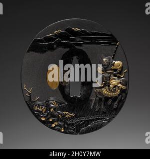 Garde au sabre (Tsuba), mi-1800.Japon, période Edo (1615-1868).Feuille de bronze et d'or; diamètre : 7.7 cm (3 1/16 po). Banque D'Images