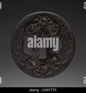 Garde au sabre (Tsuba), mi-1800.Japon, période Edo (1615-1868).Fer (type Ito); diamètre : 7 cm (2 3/4 po). Banque D'Images