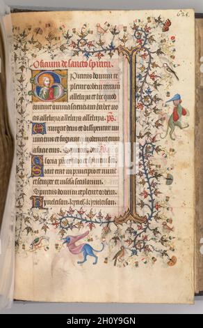 Heures de Charles le Noble, roi de Navarre (1361-1425): fol.307r, buste de Christ, c.1405. Maître des initiales et associés de Bruxelles (français).Encre, tempera et or sur vélin; codex: 20.3 x 15.7 x 7 cm (8 x 6 3/16 x 2 3/4 po.).Ce précieux volume a évidemment été très apprécié par son propriétaire, le roi de Navarre d'origine française, qui a eu ses armoiries peintes sur pas moins de vingt folios.Plutôt que de commander directement ce manuscrit à partir d'un atelier spécifique, il semble que Charles le Noble ait acquis son livre des heures -- peut-être prêt-à-faire pour le marché du luxe -- pendant un voyage à P Banque D'Images