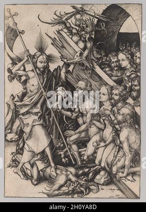 La passion: Christ dans Limbo, c.1480. Martin Schongauer (allemand, c.1450-1491).Gravure; feuille: 16.5 x 11.7 cm (6 1/2 x 4 5/8 po.).La série de Martin Schongauer de la passion du Christ était son plus grand ensemble de gravures, faites vers 1480, et largement copié à travers l'Europe.Il se compose de douze gravures détaillant la souffrance du Christ dans les derniers jours de sa vie.La version de Schongauer se concentre sur les scènes surpeuplées, les physionomies grotesques des tormentors du Christ, et les grands pathos dans les compositions.Ici, Schongauer représentait l'épisode dans lequel Christ, entre sa mort et sa résurrection, d Banque D'Images