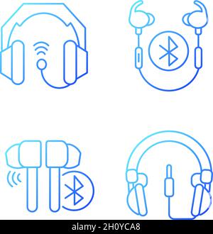 Les écouteurs intra-auriculaires et supra-auriculaires sont dotés d'icônes vectorielles linéaires en dégradé Illustration de Vecteur