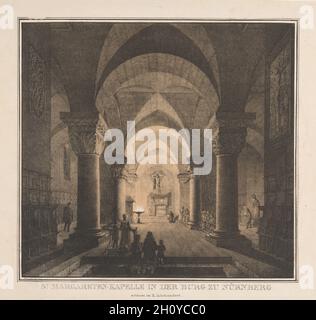 Bâtiments remarquables du Moyen-âge en Allemagne : Chapelle Saint-Margare dans le château impérial de Nuremberg, 1819.Domenico Quaglio (allemand, 1787-1837).Lithographie; Banque D'Images