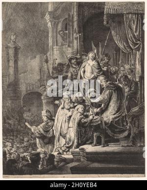 Christ avant Pilate: Grande plaque, 1636.Rembrandt van Rijn (néerlandais, 1606-1669).Gravure et gravure; feuille: 55.5 x 45.2 cm (21 7/8 x 17 13/16 in.). Banque D'Images