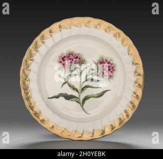 La plaque du dessert Service : Sweet William, ch. 1800. Crown Derby Derby (Période) (britannique). Tasses ; diamètre : 23,7 cm (9 5/16 in.) ; total : 3,2 cm (1 1/4 in.). Banque D'Images