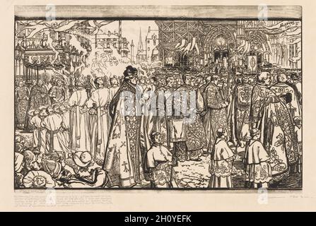 La procession de la Fête-Dieu à Nantes, 1901.Auguste Louis Lepère (français, 1849-1918).Coupe de bois ; Banque D'Images