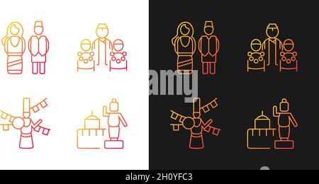 Les icônes de dégradé des traditions népalaises sont définies pour le mode sombre et le mode clair Illustration de Vecteur