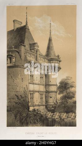 Des monuments de l'architecture pittoresque ou xveme. Et xvieme. Siecles : chateaux de France des XV et XVI SIECLES : Pl. 32, Château D'Azay-Le-Rideau (Indre et Loire), 1860. Victor Petit (Français, 1817-1874), Charles Boivin (éditeur et rédacteur en chef) ; Lith de Godard a Paris (imprimante). Lithographie avec Pierre de teinte, de portefeuille de 100 lithographies avec Pierre de teinte ; feuille : 36,1 x 27,4 cm (14 3/16 x 10 13/16 in.) ; image : 24,5 x 14,1 cm (9 5/8 x 5 9/16 in.). Banque D'Images