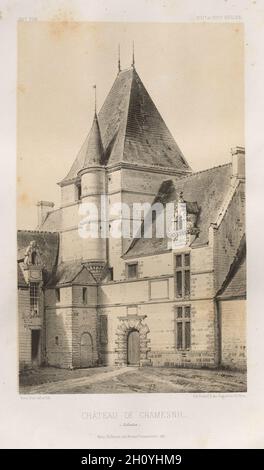 Des monuments de l'architecture pittoresque ou XVeme. Et XVIeme. Siecles : chateaux de France des XV et XVI SIECLES : Pl. 93, Château de Cramesnil (Calvados), 1860. Victor Petit (Français, 1817-1874), Charles Boivin (éditeur et rédacteur en chef) ; Lith de Godard a Paris (imprimante). Lithographie avec Pierre de teinte, de portefeuille de 100 lithographies avec Pierre de teinte ; feuille : 36 x 27,5 cm (14 3/16 x 10 13/16 in.) ; image : 22,9 x 14,1 cm (9 x 5 9/16 in.). Banque D'Images