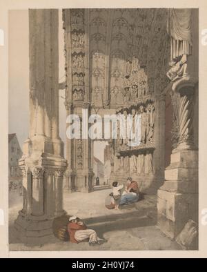 Architecture pittoresque à Paris, Gand, Anvers, Rouen, etc. : porche sud de la cathédrale de Chartres, , 1839.Thomas Shotter Boys (anglais, 1803-1874).Lithographie couleur à la main; image: 36.1 x 28.3 cm (14 3/16 x 11 1/8 po.); feuille: 44.6 x 36.5 cm (17 9/16 x 14 3/8 po.). Banque D'Images