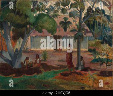 Le grand arbre, 1891.Paul Gauguin (français, 1848-1903).Huile sur tissu; encadré: 92.4 x 112.7 x 6.4 cm (36 3/8 x 44 3/8 x 2 1/2 in.); non encadré: 74 x 92.8 cm (29 1/8 x 36 9/16 in.).Dégoûté par le matérialisme de la société européenne, Gauguin a abandonné sa famille et sa carrière de courtier et est parti pour Tahiti en 1891.Cette toile est parmi les premières peintures qu'il a réalisées sur l'île.Ses couleurs riches et ses figures stylisées étaient destinées à être à la fois symboliques et mystérieuses, évoquant des pensées et des émotions privées."J'obtiens des symphonies", écrit-il, "des harmonies qui ne représentent rien de réel dans l'abso Banque D'Images