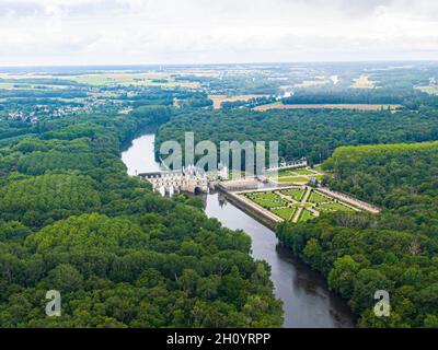 Vue aérienne de Chenonceau calle, loire et cher, france Banque D'Images