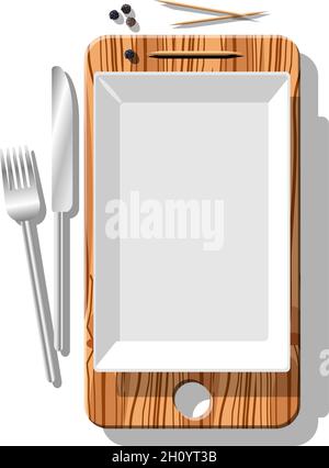 Smartphone métaphores pour différents concepts publicitaires avec planche à découper, plat, poivre noir, cure-dents, couverts Illustration de Vecteur