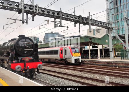 Locomotive LMS n° 46100 Royal Scot à la gare centrale de Cardiff après le transport des trains Saphos railtour le Welshman de Kingswear.14.09.2021. Banque D'Images