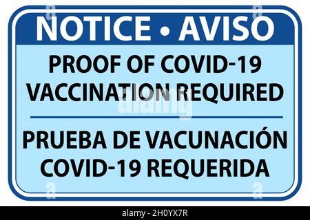 Avis preuve de vaccination requise signe en anglais et en espagnol - Illustration vectorielle Illustration de Vecteur