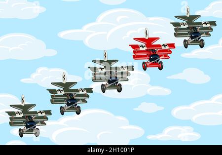 SOYEZ UN AS.Concept de leadership.Concept unique et différent avec les avions rétro de dessin animé.Format vectoriel EPS-10 disponible, séparé par des groupes et Illustration de Vecteur