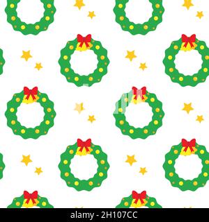 Une jolie couronne de Noël à motif de dessin animé sans couture Illustration de Vecteur
