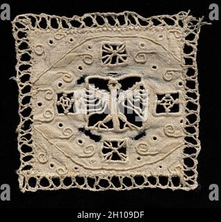 Fragment de la Tapisserie (noir) de la Dentelle, 17ème siècle. Italie, 17e siècle. La dentelle, la tapisserie à : , ; moyenne : 8,3 x 8,3 cm (3 1/4 x 3 1/4 in.). Banque D'Images