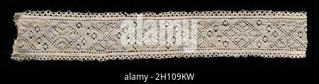 Aiguille (Punto Avorio ou Ivory Stitch) Insertion de dentelle, XVIIe siècle.Italie, XVIIe siècle.Dentelle, pointe d'aiguille; moyenne: 3.2 x 20.7 cm (1 1/4 x 8 1/8 po). Banque D'Images