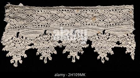 Aiguille (Punto Avorio ou couture ivoire) Insertion de dentelle et bordure de points, XVIIe siècle.Italie, XVIIe siècle.Dentelle, pointe de l'aiguille; moyenne: 7 x 14.3 cm (2 3/4 x 5 5/8 po). Banque D'Images