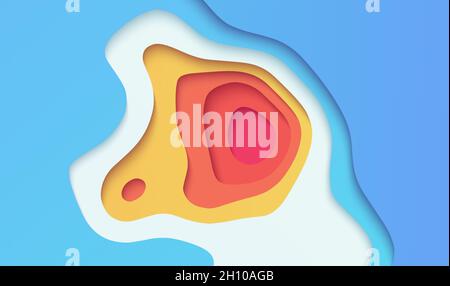 Papier coloré découpé sur fond bleu.Arrière-plan de couleur graphique origami.Jaune, bleu, rouge. Illustration de Vecteur