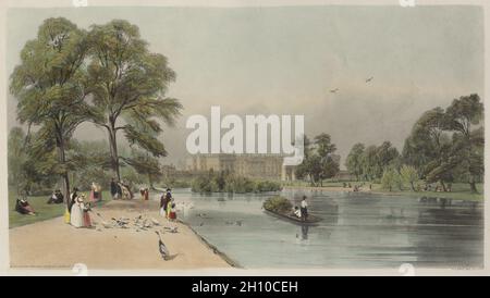Londres tel qu'il est : Buckingham Palace, de St. James's Park, 1842.Thomas Shotter Boys (anglais, 1803-1874).Lithographie; Banque D'Images