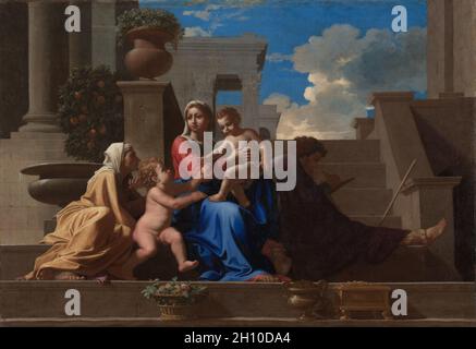 La Sainte Famille sur les marches, 1648. Nicolas Poussin (Français, 1594-1665). Huile sur toile encadrée : 103,5 ; 135,3 x 13,3 x 40 cm (3/4 x 53 1/4 x 5 1/4 in.) ; non encadrée : 73,3 x 105,8 cm (28 7/8 x 41 5/8 in.) ; ex : 72,3 x 104 cm (28 7/16 x 40 15/16 in.). Banque D'Images