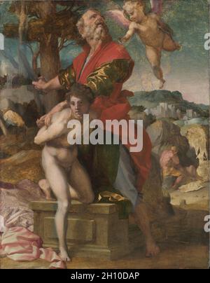 Le sacrifice d'Isaac, c. 1527. Andrea del Sarto (italien, 1486-1530). Huile sur bois, 208 x 171 encadré : x 12,5 cm (81 7/8 x 67 5/16 x 4 15/16 in.) ; sans encadrement : 178 x 138 cm (70 1/16 x 54 5/16 in.). Banque D'Images