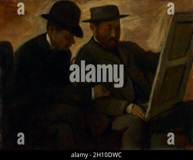 Paul Lafond et Alphonse Cherfils examinant une peinture, c.1878–80.Edgar Degas (français, 1834-1917).Huile sur panneau en bois; encadré: 42.5 x 50 x 6 cm (16 3/4 x 19 11/16 x 2 3/8 in.); non encadré: 27 x 34 cm (10 5/8 x 13 3/8 in.). Banque D'Images