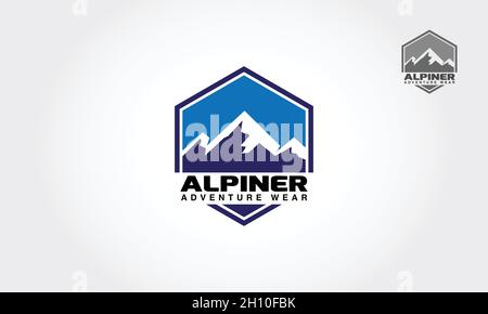 Modèle de logo Alpiner Adventure Wear Vector.Logo d'escalade, expédition de montagne, emblèmes d'aventure de camping.Inclut des icônes d'équipement d'alpinisme de montée. Illustration de Vecteur