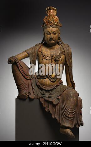 Assis Guanyin, fin 1100s-1200s.Chine, dynastie de la chanson du Nord (960-1127) - dynastie Jin (1115-1234).Bois à polychromie et dorure; total: 138 cm (54 5/16 po). Banque D'Images