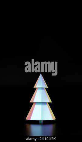 Arbre holographique joyeux Noël et joyeux nouvel an. Motif holographique de Noël vertical tendance avec sapin de pin de Noël pour carte de voeux, bannière, p Banque D'Images