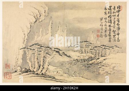 Des paysages dans divers styles après l'Art Ancien, 1690. Mei Qing (Chinois, 1623-1697). Feuille d'album : l'encre et couleur sur papier ; total : 28,6 x 44 cm (11 1/4 x 17 5/16 in.). Banque D'Images