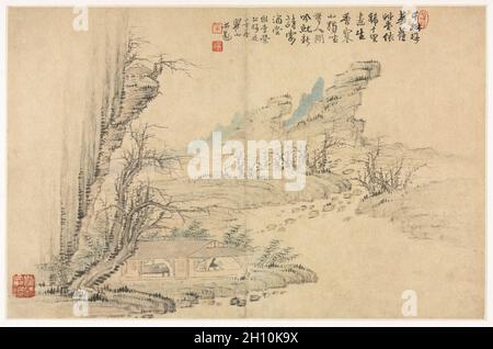 Des paysages dans divers styles après l'Art Ancien, 1690. Mei Qing (Chinois, 1623-1697). Feuille d'album : l'encre et couleur sur papier ; total : 28,6 x 44 cm (11 1/4 x 17 5/16 in.). Banque D'Images