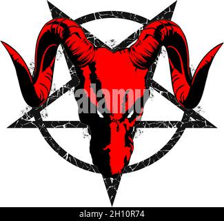 PENTAGRAM DRAGO.Illustration du vecteur du crâne de chèvre du pentagonet de Baphhomet le pentagramme, le signe de Lucifer.La tête d'un dragon dans un pentagramme. Illustration de Vecteur