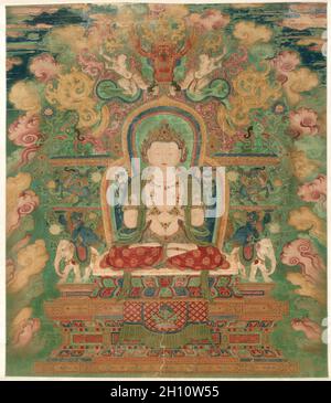 Manjushri, c.1500–50.Chine, dynastie Ming (1368-1644).Rouleau suspendu, encre, couleur et or sur soie; image: 124 x 107.3 cm (48 13/16 x 42 1/4 po.); hors tout: 208.8 x 120.6 cm (82 3/16 x 47 1/2 po.). Banque D'Images