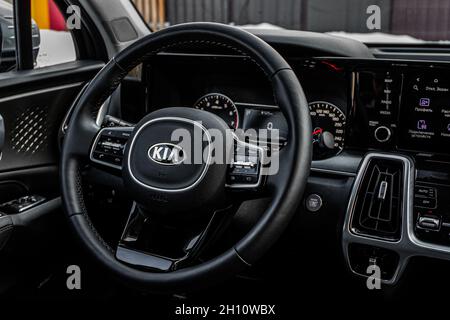 MOSCOU, RUSSIE - 7 FÉVRIER 2021 Kia Sorento quatrième génération MQ4.Vue rapprochée de l'intérieur.Détails de l'intérieur de Kia Sorento. Banque D'Images
