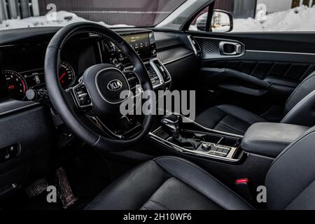 MOSCOU, RUSSIE - 7 FÉVRIER 2021 Kia Sorento quatrième génération MQ4.Vue rapprochée de l'intérieur.Détails de l'intérieur de Kia Sorento. Banque D'Images