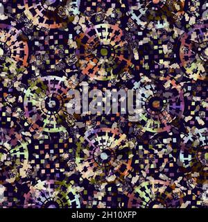Imprimé camouflage géométrique exotique multicolore de boho.Motif de répétition détaillé pour le sol sombre automnal sans couture. Banque D'Images