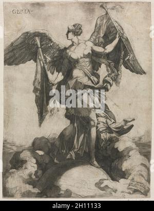 Gloria, 1535 ou 1536.Domenico del Barbière (italien, c.1506-c.1571), après Rosso Fiorentino (italien, 1494-1540).Gravure; feuille: 28.7 x 21.8 cm (11 5/16 x 8 9/16 po.); support secondaire: 44.7 x 37.6 cm (17 5/8 x 14 13/16 po.). Banque D'Images