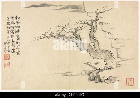 Des paysages dans divers styles après l'Art Ancien, 1690. Mei Qing (Chinois, 1623-1697). Feuille d'album : l'encre et couleur sur papier ; total : 28,6 x 44 cm (11 1/4 x 17 5/16 in.). Banque D'Images