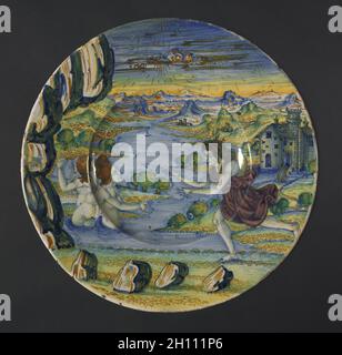 Assiette: Diana et Acteon, 1522.Maestro Giorgio Andreoli (italien, 1465?-1553).Faïence émaillée au lustre doré et rouge (maiolica); diamètre : 30.2 cm (11 7/8 po). Banque D'Images