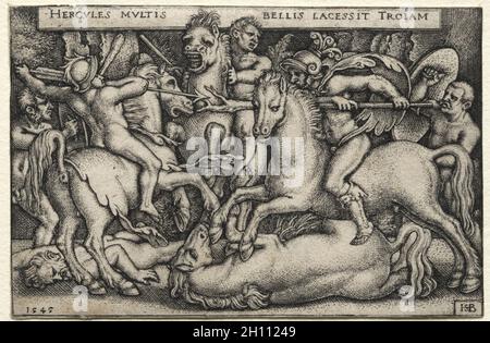 Les travaux d'Hercules : Hercules conquiring Troy, 1545.Hans Sebald Beham (allemand, 1500-1550).Gravure ; Banque D'Images