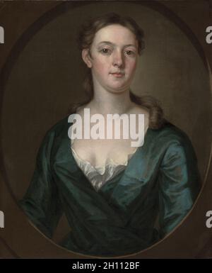 Portrait d'une femme (Judith Colman Bulfinch?), c.1734. John Smithbert (américain, 1688-1751).Huile sur toile; encadré: 94 x 81 x 6 cm (37 x 31 7/8 x 2 3/8 in.); non encadré: 75.6 x 62.2 cm (29 3/4 x 24 1/2 in.).L'apparition d'un peintre britannique professionnel dans les colonies américaines en 1729 marque un point de repère dans l'histoire de l'art américain. Smithbert a non seulement importé les compétences nécessaires pour transmettre l'impression de formes substantielles et arrondies dans une image,mais son succès commercial a également inspiré d'autres à envisager une carrière de peintre.Né à Édimbourg et a fait ses études à Londres et à ITA Banque D'Images