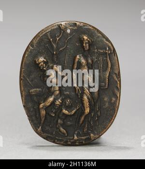 Apollon et Marsyas, ch. 1468. Cristoforo di Geremia (Italien, actif 1456-76). Bronze ; total : 4,1 x 3,4 x 0,4 cm (1 5/8 x 1 5/16 x 3/16 in.). Banque D'Images