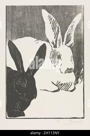 Les lapins, 1893.Henri Charles Guérard (français, 1846-1897).Feuille de bois; feuille: 59.5 x 42.2 cm (23 7/16 x 16 5/8 po.); image: 33 x 23.1 cm (13 x 9 1/8 po.). Banque D'Images