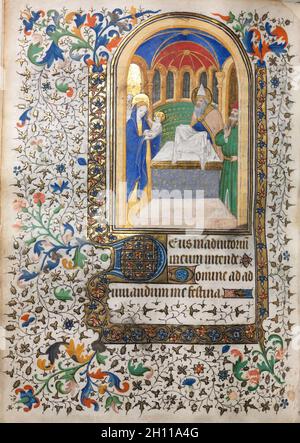 Livre d'heures (utilisation de Paris) : Présentation au Temple), ch. 1420. Disciple du Maître de Boucicaut (français, Paris, actif vers 1410-25). Encre, tempera, et d'or sur vélin ; feuille : 20,3 x 14 cm (8 x 5 1/2 in.). Banque D'Images