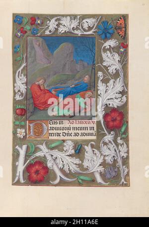 Heures de la reine Isabella la catholique, reine d'Espagne: FOL.57r, Agony dans le jardin, c.1500. Maître du Premier Livre de la PrayerBook de Maximillian (flamand, c.1444-1519), et associés.Encre, tempera et or sur vélin; codex: 22.5 x 15.2 cm (8 7/8 x 6 po). Banque D'Images