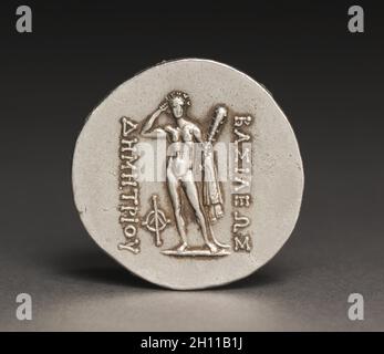 Coin de Demetrios, I (marche arrière), 200-190 BC. L'Afghanistan, la Bactriane, période de Bactriane (3ème-2ème siècle avant J.-C.), Demetrios I. L'argent ; diamètre : 3,3 cm (1 5/16 in.). Banque D'Images