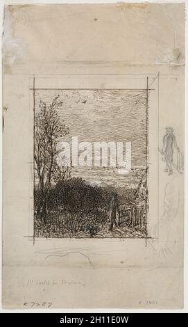 Le Skylark, c.1850. Samuel Palmer (Britannique, 1805-1881).Stylo et encre sur graphite avec accentuation blanche; feuille: 8.8 x 6.8 cm (3 7/16 x 2 11/16 po.). Banque D'Images